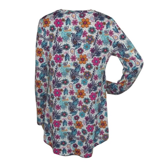 Jamby Tunic Top Womens Size Small Colorful Ditzy Floral shirt Artzy round long - Picture 2 of 8